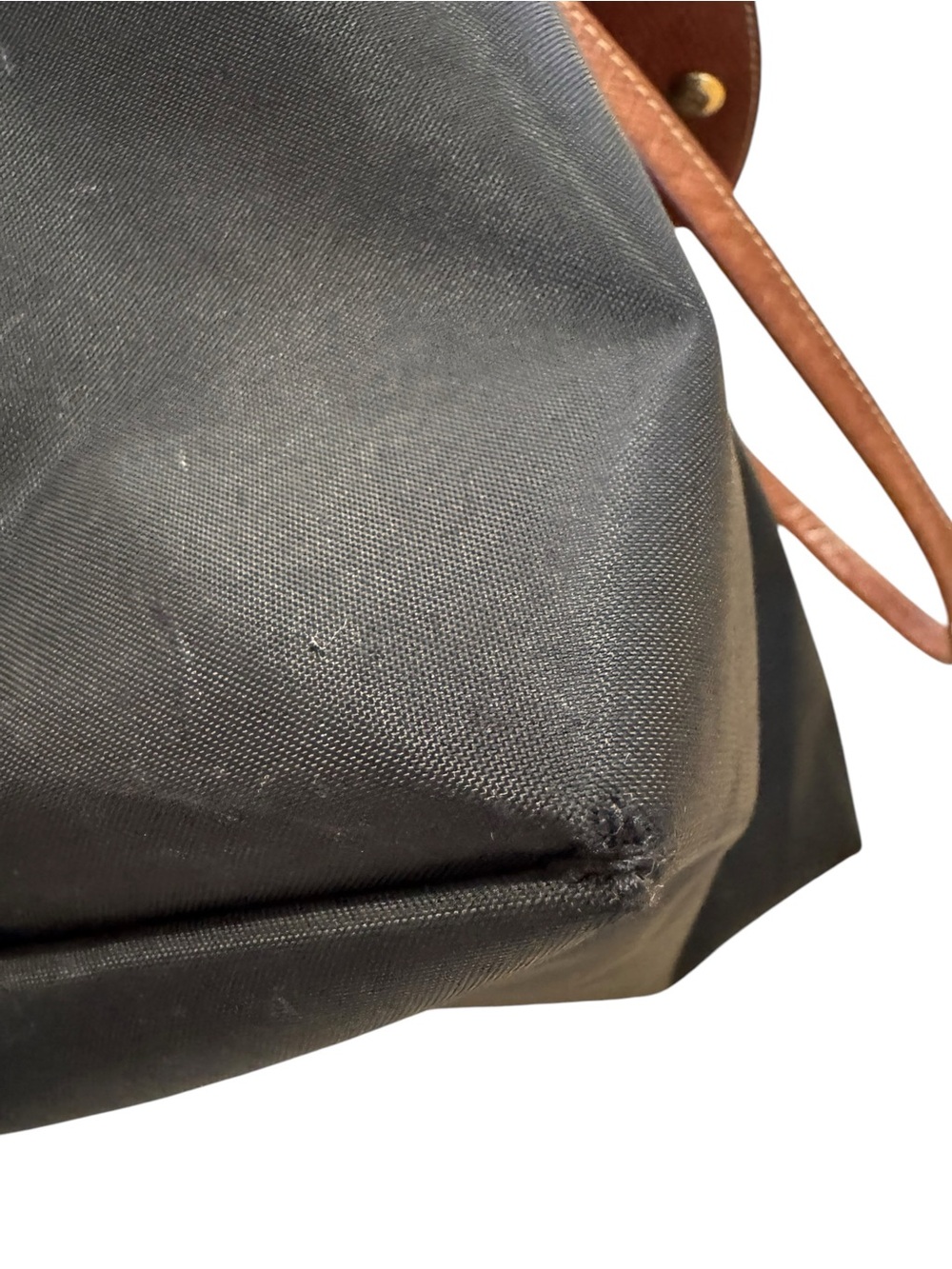 Longchamp Le Pilage Large Black Nylon Canvas Bag Leather Handle Tote Travel - Picture 15 of 16